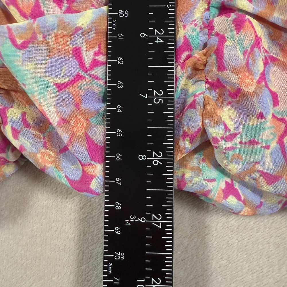 Lush Dress Womens Medium Floral Multicolor Ruched Puff Sleeve Sweetheart Mini - Picture 10 of 12
